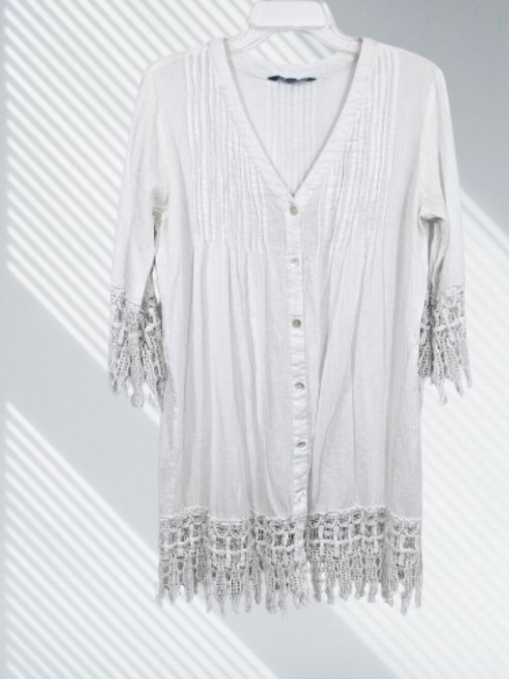 White Gauze Coverup with Crochet Trim Blue Island Women Size S